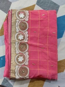 Elegant Pink Saree with Gold Border