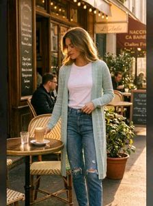 Long Mint Green Crochet Cardigan