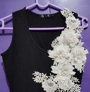 Black Lace Flower Applique Top