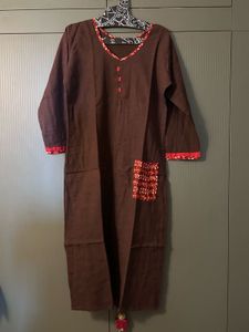 Brown Kurta with Red Accents