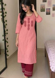Pink Kurta Set with Maroon Pants