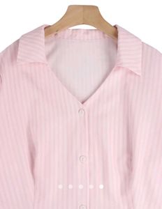 Chic Pink Striped Flare Sleeve Blouse