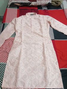 Peach Mirror Work Kurta