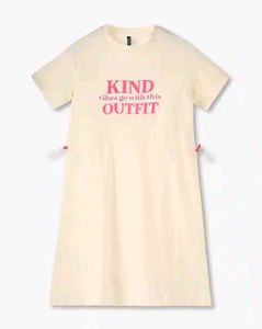 Cream T-Shirt Dress with Pink Text LR-91