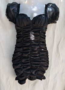 713. Chic Black Ruched Mini Dress