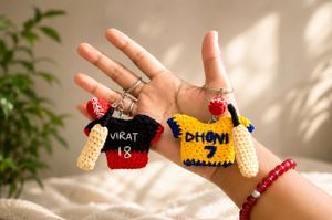 Handmade Crochet Cricket Jersey Keychains