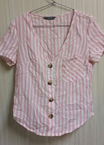💗 SHEIN Pink & White Striped Formal Top