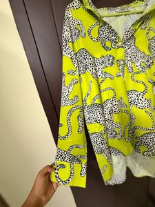 Lime Green Leopard Print Button-Up Shirt