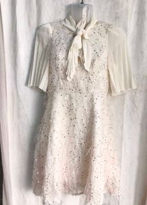 Sparkling White Dress with Bow Detail