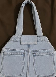 Y2K Light Blue Denim Tote Bag with Chain &amp; Button