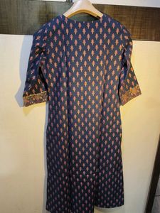 Navy Blue Kurta with Pink Floral Print