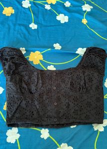 Stylish Black Broderie Anglaise Crop Top