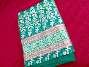 Premium Emerald Green &amp;  Red Silver Zari Saree