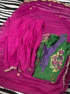 fIX price Green Kurta and Pink Patiala Suit Set
