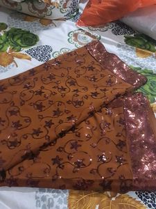 Sparkling Brown Saree &amp; matching blouse