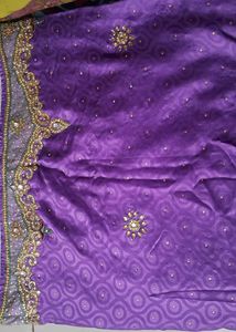 Heavy Purple &amp; Green Embroidered Saree