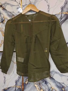 brand new Chic Olive Green Tie-Neck Blouse