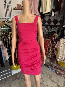 Newme Hot Pink Ruched Bodycon Dress
