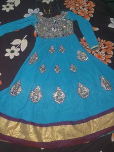Stunning Blue Anarkali Suit with Intricate Embelli