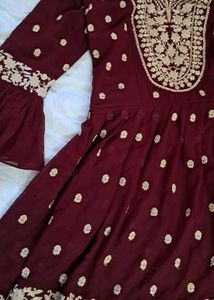 Elegant 3 Pc Maroon Sharara Suit Set🥀