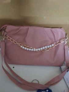 Chic Pink Handbag with Pearl Chain