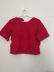 Bright Red Textured Cropped Top