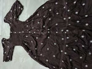 Chic Brown Floral Print Dress(size-xs)