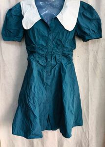 I. Teal Blue Dress with White Collar