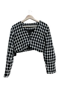 Chic Black and White Checkered Cropped Jacket