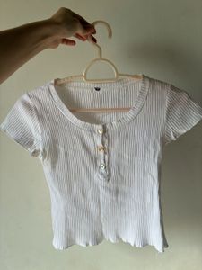 Ribbed White Short Sleeve Top