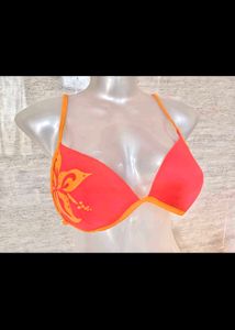 Red Bikini Top with Floral Detail