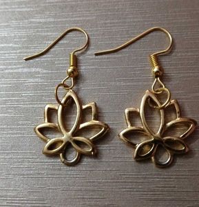 Lotus Flower Gold Tone Earrings