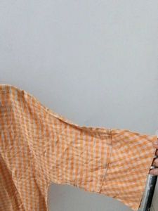 Orange Checkered Kurta ,cotton material,