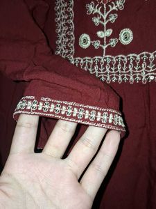 Maroon Embroidered Kurta