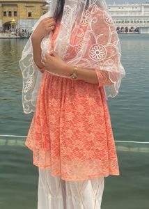 Elegant Peach Lace Kurta.