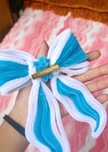 Handmade Blue &amp; White Bow Hair Clip