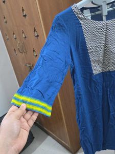 Blue Kurta with Chevron Yoke