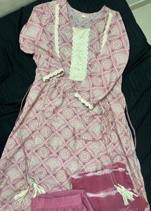 Pink white kurta set