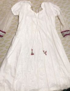 White Suit With Hot Pink Dupatta &amp; White Sulvar