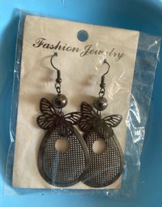 Black Metal Butterfly Cutout Dangler Earrings