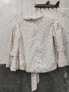 Chic Polka Dot Tie Neck Blouse