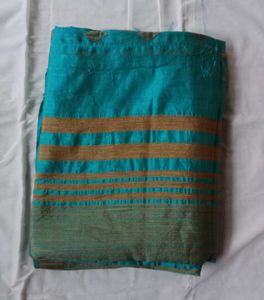 Beautiful Teal &amp; Gold Striped Saree