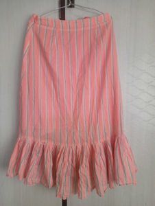 🩷Coral Striped Ruffle Wrap Skirt