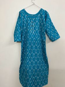 Stylish Teal Ikat Print Kurta