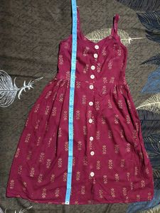 Maroon Floral Print Button-Up Midi Dress