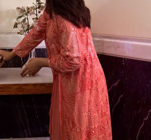 Coral Sequined blouse lehnga Set with Jacket