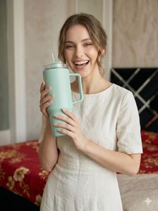 Mint Green Tumbler with Lid and Straw