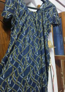 Navy Blue Printed Cotton Kurta