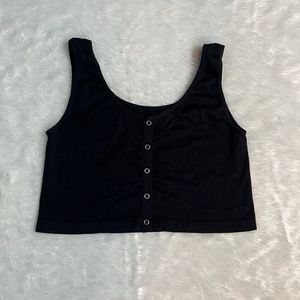 Black Button-Up Ribbed Crop Top