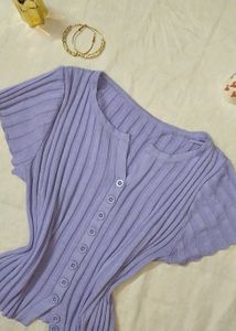 Lavender Ribbed Button-Up Top